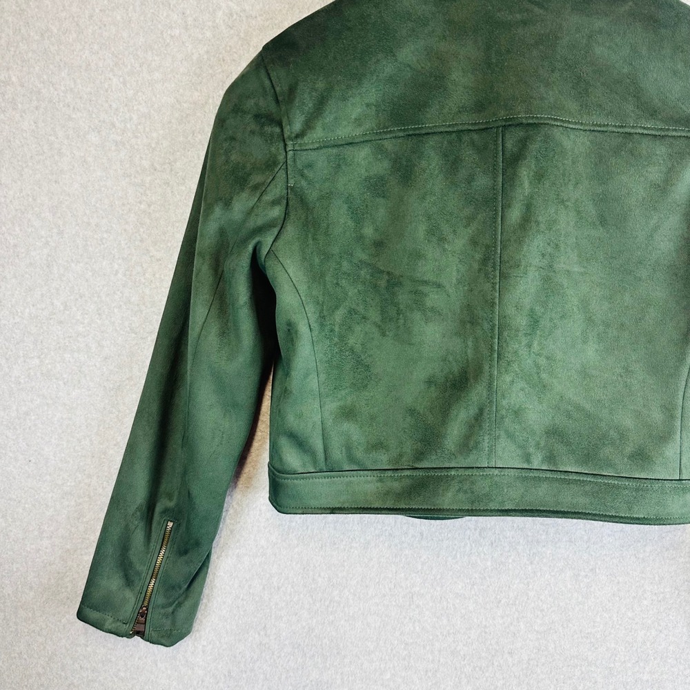 Banana Republic Womans Medium Petite Moto Jacket Green Vegan Suede - Picture 7 of 10